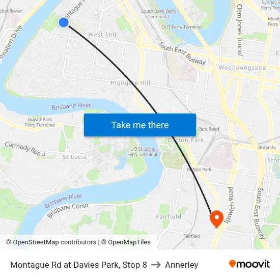 Montague Rd at Davies Park, Stop 8 to Annerley map