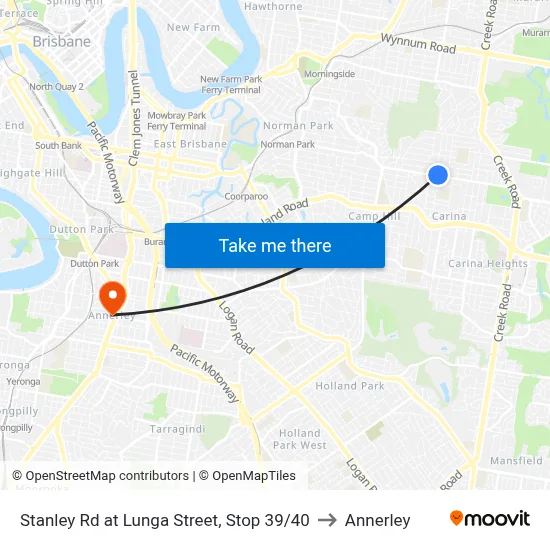 Stanley Rd at Lunga Street, Stop 39/40 to Annerley map