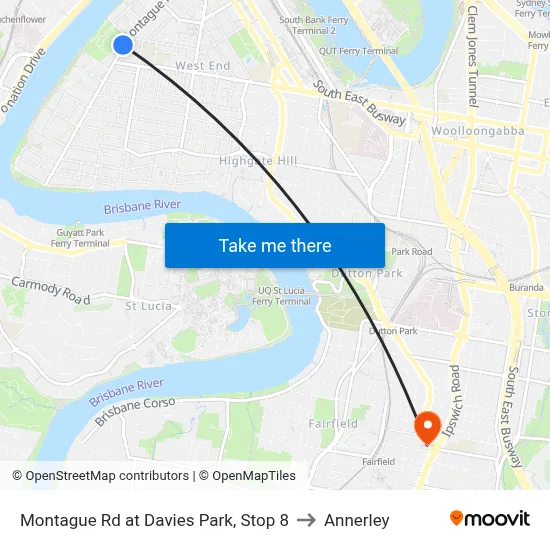 Montague Rd at Davies Park, Stop 8 to Annerley map