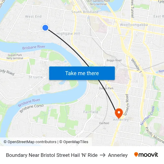 Boundary Near Bristol Street Hail 'N' Ride to Annerley map