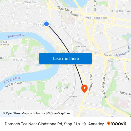 Dornoch Tce Near Gladstone Rd, Stop 21a to Annerley map