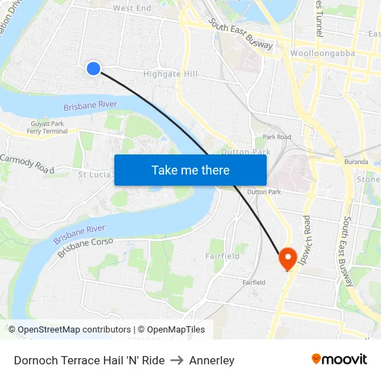 Dornoch Terrace Hail 'N' Ride to Annerley map