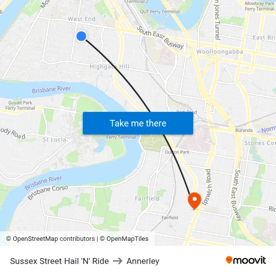 Sussex Street Hail 'N' Ride to Annerley map