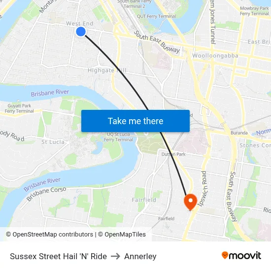 Sussex Street Hail 'N' Ride to Annerley map