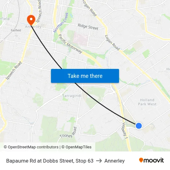 Bapaume Rd at Dobbs Street, Stop 63 to Annerley map