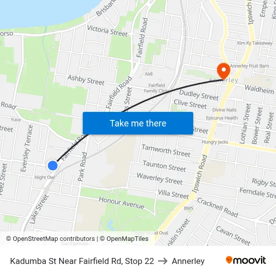 Kadumba St Near Fairfield Rd, Stop 22 to Annerley map