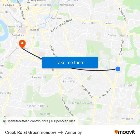 Creek Rd at Greenmeadow to Annerley map