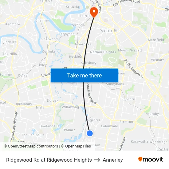 Ridgewood Rd at Ridgewood Heights to Annerley map