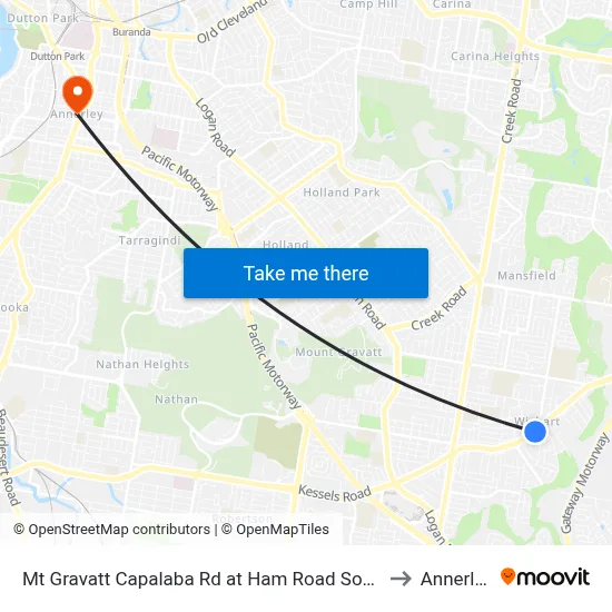 Mt Gravatt Capalaba Rd at Ham Road South to Annerley map
