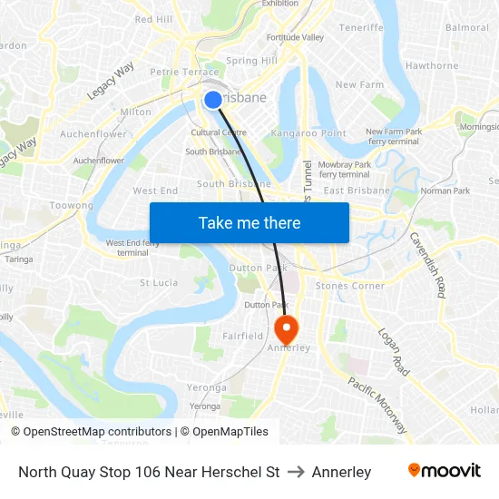 North Quay Stop 106 Near Herschel St to Annerley map