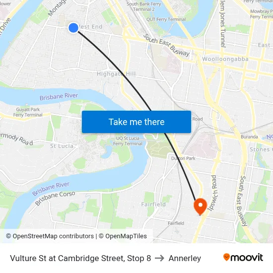 Vulture St at Cambridge Street, Stop 8 to Annerley map
