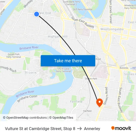 Vulture St at Cambridge Street, Stop 8 to Annerley map