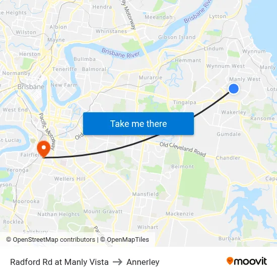 Radford Rd at Manly Vista to Annerley map