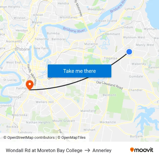 Wondall Rd at Moreton Bay College to Annerley map