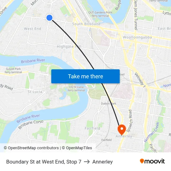 Boundary St at West End, Stop 7 to Annerley map