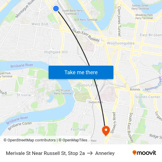 Merivale St Near Russell St, Stop 2a to Annerley map