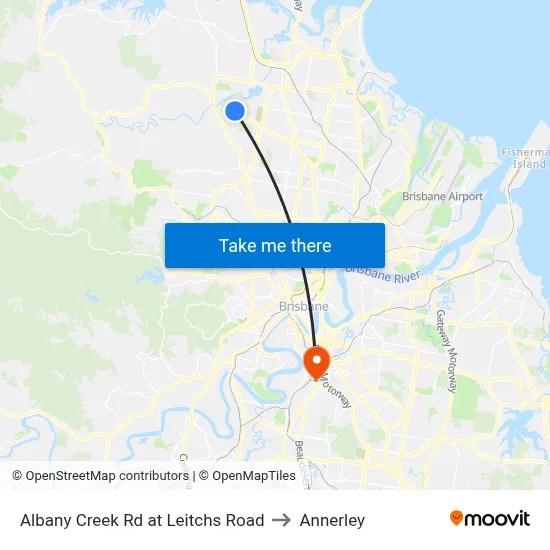 Albany Creek Rd at Leitchs Road to Annerley map