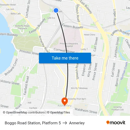 Boggo Road Station, Platform 5 to Annerley map