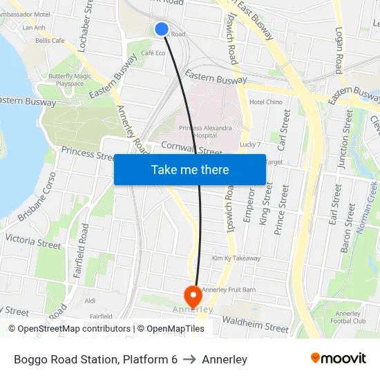 Boggo Road Station, Platform 6 to Annerley map