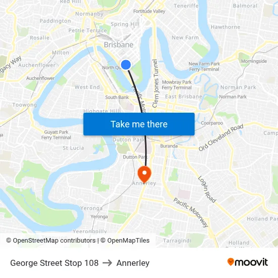 George Street Stop 108 to Annerley map