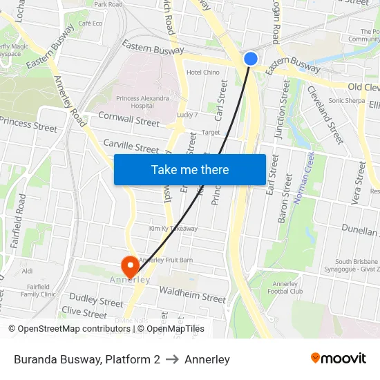 Buranda Busway, Platform 2 to Annerley map
