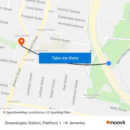 Greenslopes Station, Platform 1 to Annerley map