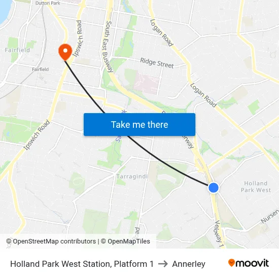 Holland Park West Station, Platform 1 to Annerley map