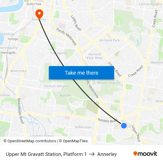 Upper Mt Gravatt Station, Platform 1 to Annerley map