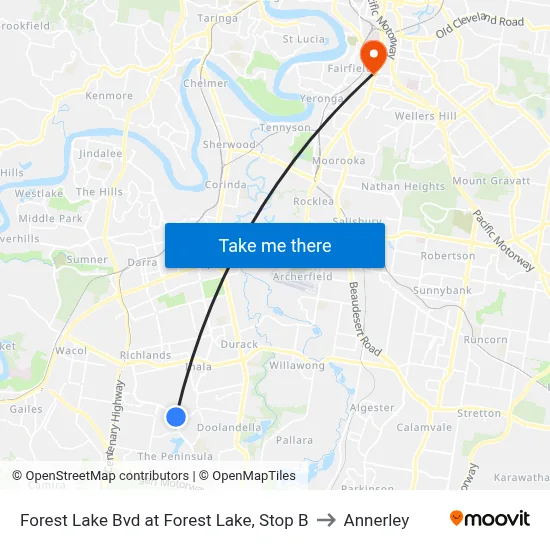 Forest Lake Bvd at Forest Lake, Stop B to Annerley map