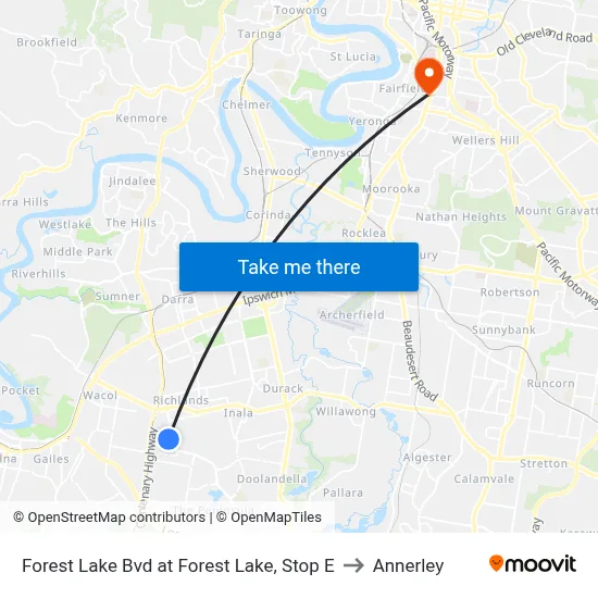Forest Lake Bvd at Forest Lake, Stop E to Annerley map