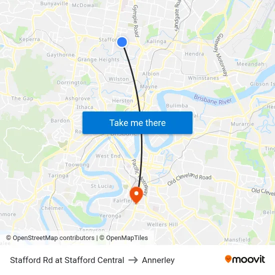 Stafford Rd at Stafford Central to Annerley map