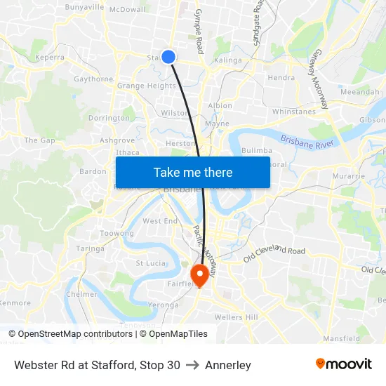 Webster Rd at Stafford, Stop 30 to Annerley map