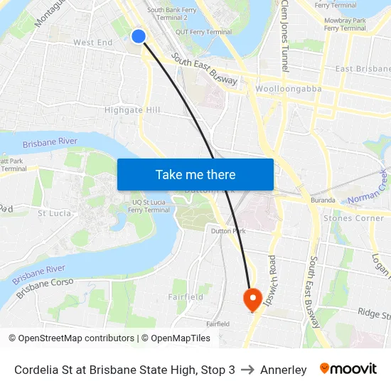 Cordelia St at Brisbane State High, Stop 3 to Annerley map