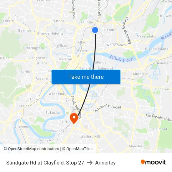Sandgate Rd at Clayfield, Stop 27 to Annerley map