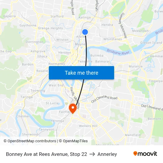 Bonney Ave at Rees Avenue, Stop 22 to Annerley map