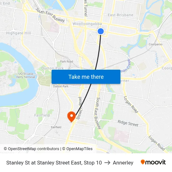 Stanley St at Stanley Street East, Stop 10 to Annerley map