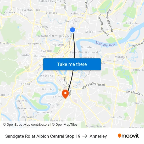 Sandgate Rd at Albion Central Stop 19 to Annerley map