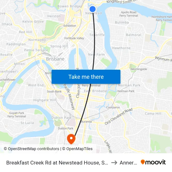 Breakfast Creek Rd at Newstead House, Stop 12 to Annerley map