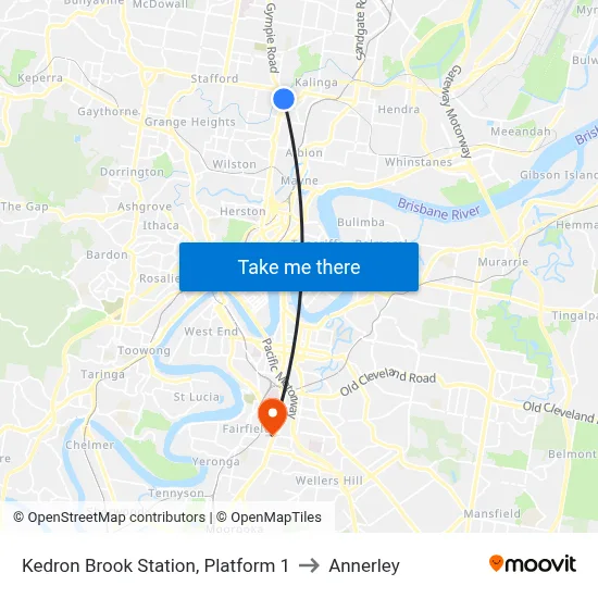 Kedron Brook Station, Platform 1 to Annerley map