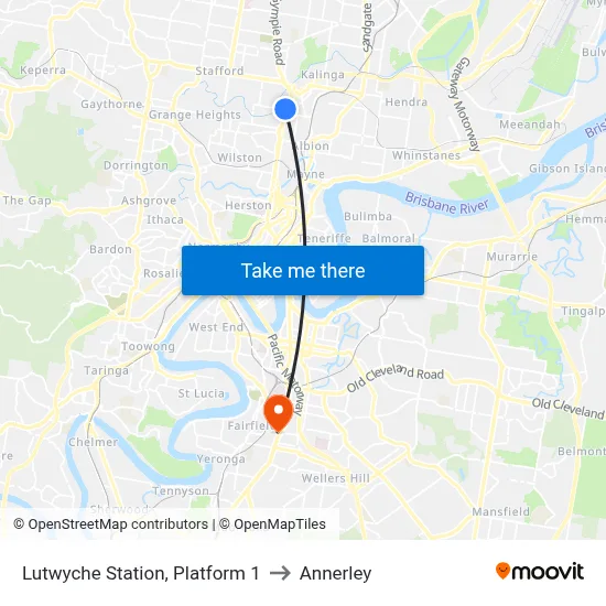 Lutwyche Station, Platform 1 to Annerley map