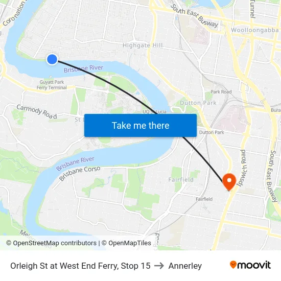Orleigh St at West End Ferry, Stop 15 to Annerley map