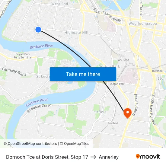 Dornoch Tce at Doris Street, Stop 17 to Annerley map