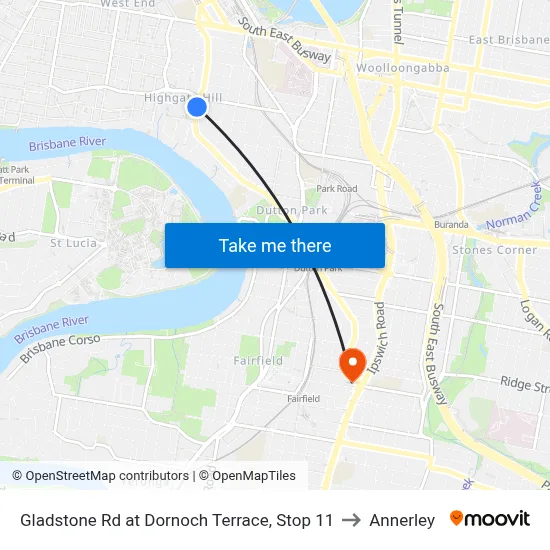 Gladstone Rd at Dornoch Terrace, Stop 11 to Annerley map