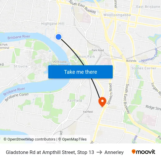 Gladstone Rd at Ampthill Street, Stop 13 to Annerley map