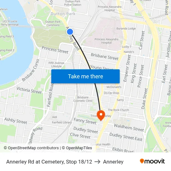 Annerley Rd at Cemetery, Stop 18/12 to Annerley map