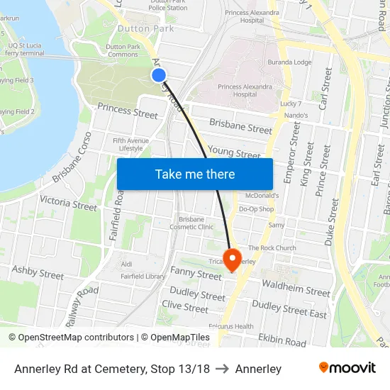 Annerley Rd at Cemetery, Stop 13/18 to Annerley map