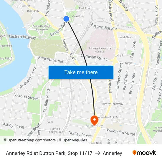 Annerley Rd at Dutton Park, Stop 11/17 to Annerley map