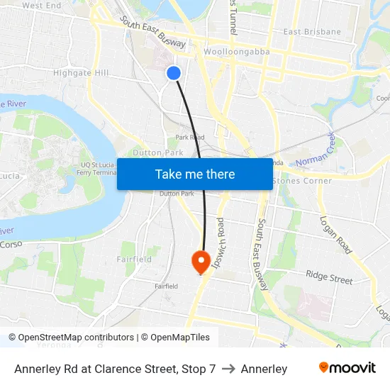 Annerley Rd at Clarence Street, Stop 7 to Annerley map