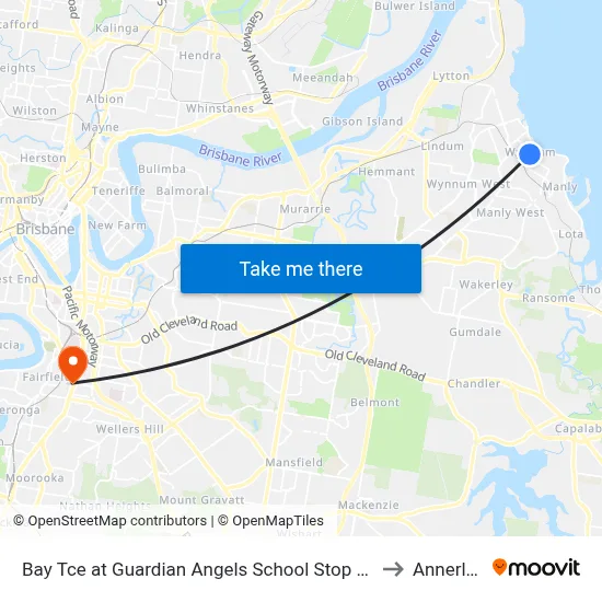 Bay Tce at Guardian Angels School Stop 95 to Annerley map