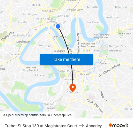 Turbot St Stop 130 at Magistrates Court to Annerley map